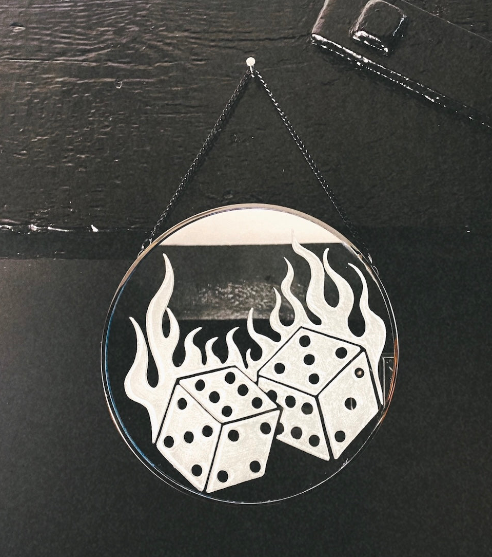 Flamin’ Dice Engraved Mirror